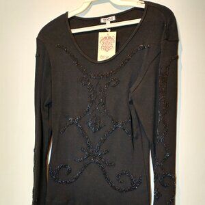 NWT Cordelia Beaded Black Shirt Size L